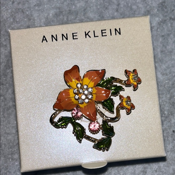 Anne Klein Floral Brooch - Gold and Orange - Picture 2 of 7
